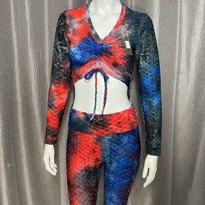XJBoost Tie Dye Scrunch Leggings Crop Top Set